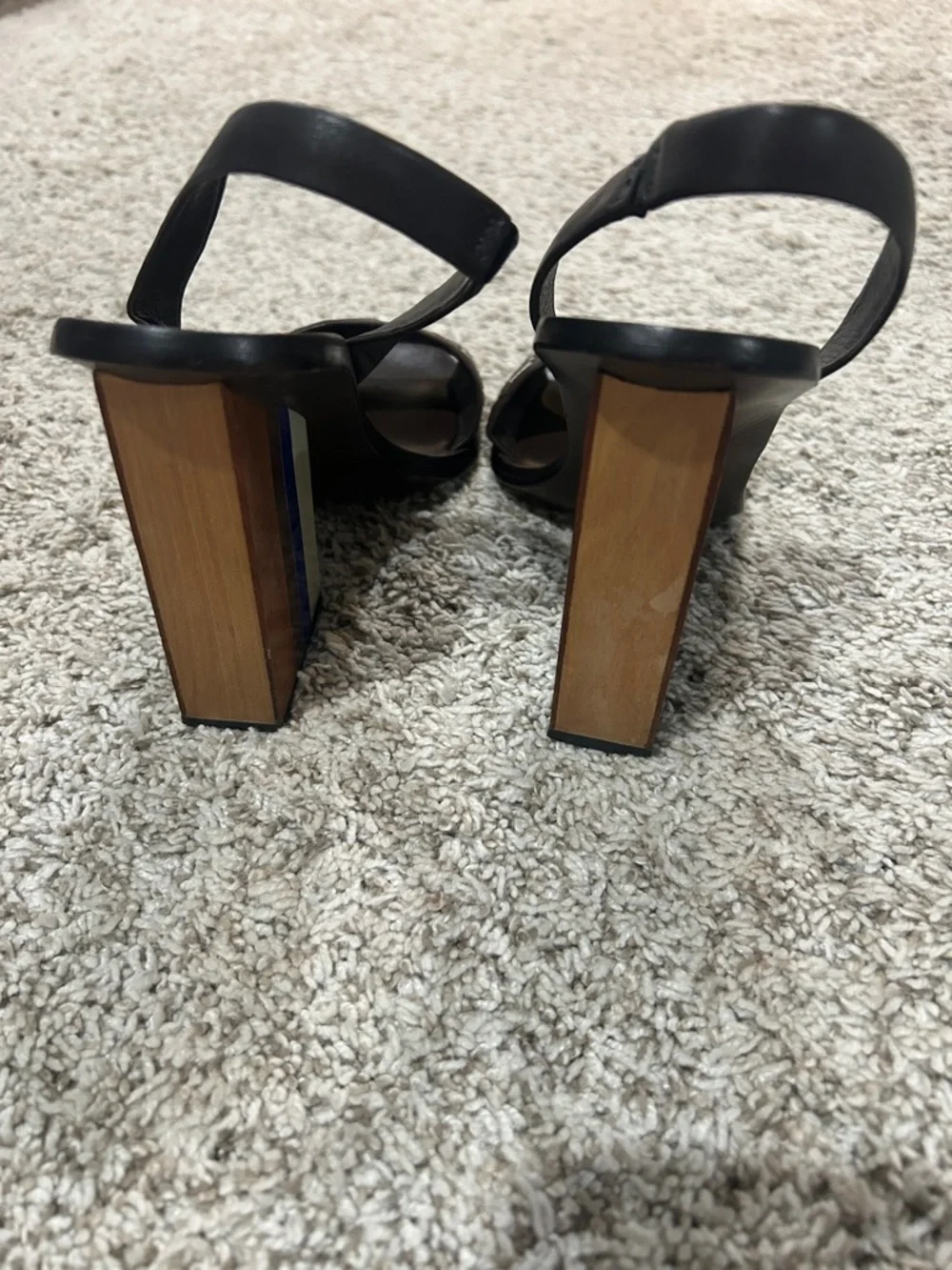 Tory Burch Black and White Woven Color Block Heel Slingback Sandals - Picture 3 of 4
